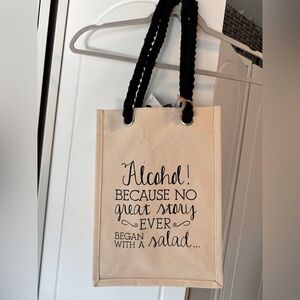 34th & Pine Canvas Wine Tote Bag with Black Handles